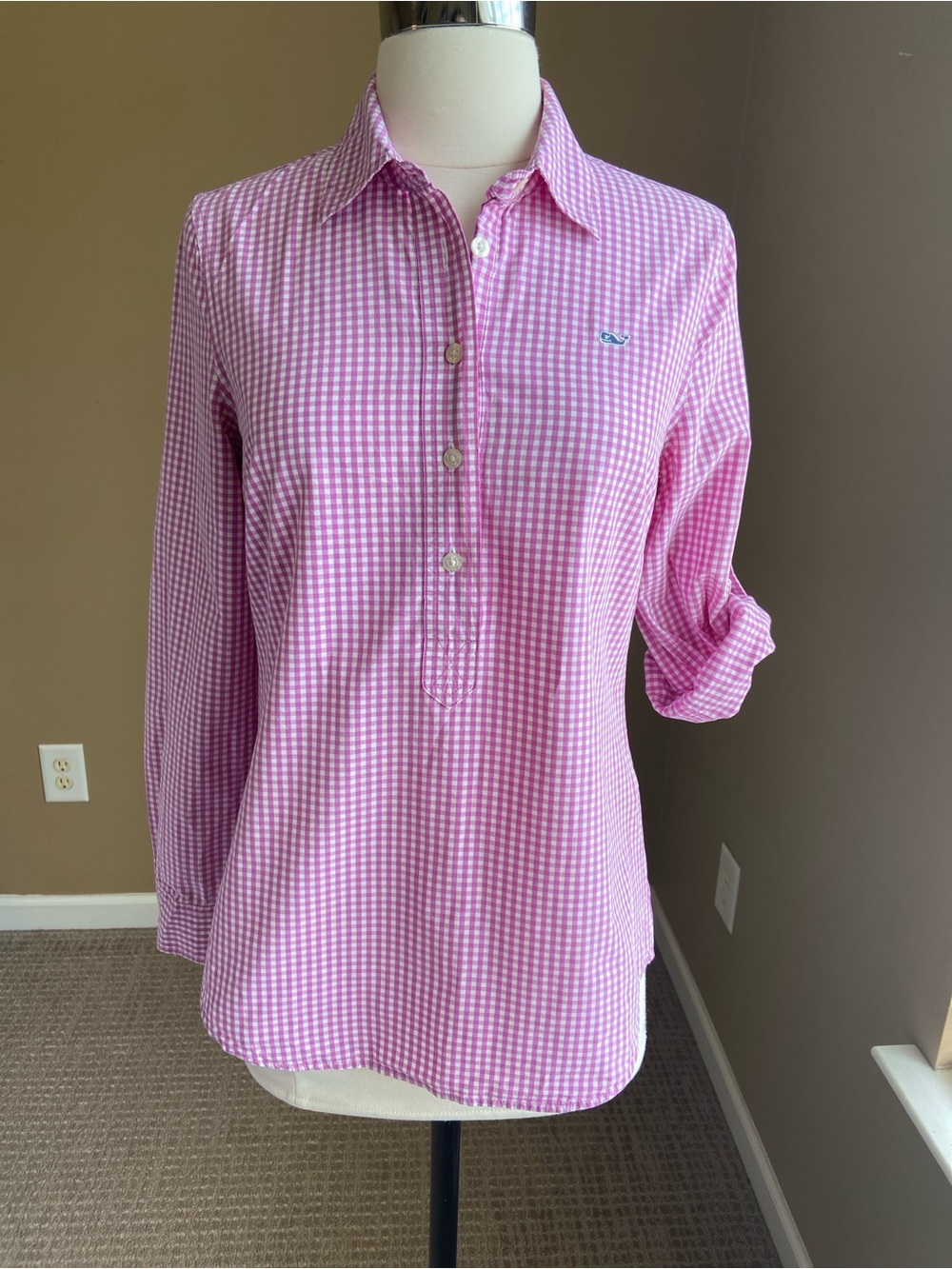 Vineyard Vines 100% Cotton Gingham Half Button Front Popover Size 2 Preppy